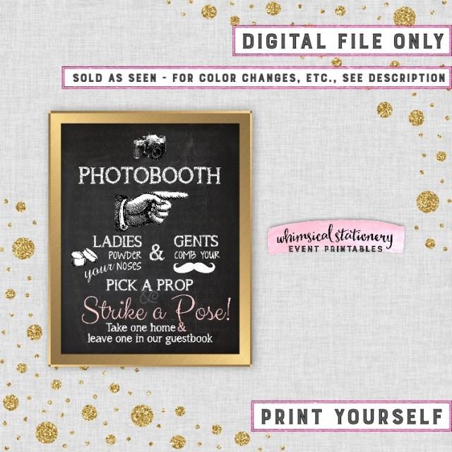 photo booth sign printable file only strike a pose grab a prop photo booth guestbook sign wedding chalkboard style sign camera