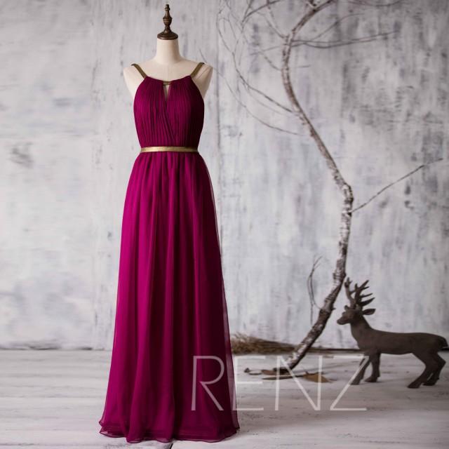 2015 Long Bridesmaid Dress Red Wine Wedding Dress Chiffon Formal