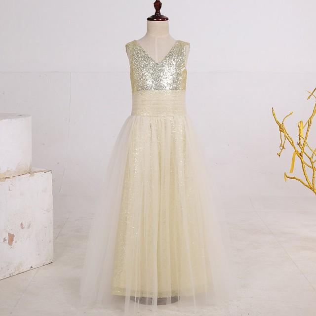 champagne floor length flower girl dresses