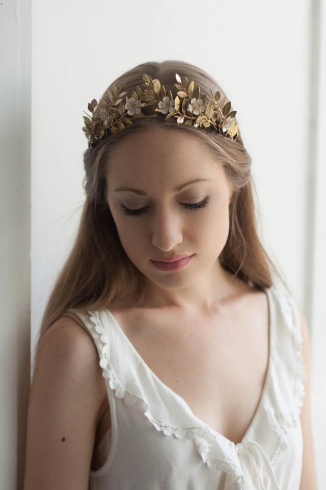 Laurel Leaf Flower Crown Gold Tiara Leaf Halo Gold Leaf Headpiece Leaf Crown Bridal Tiara