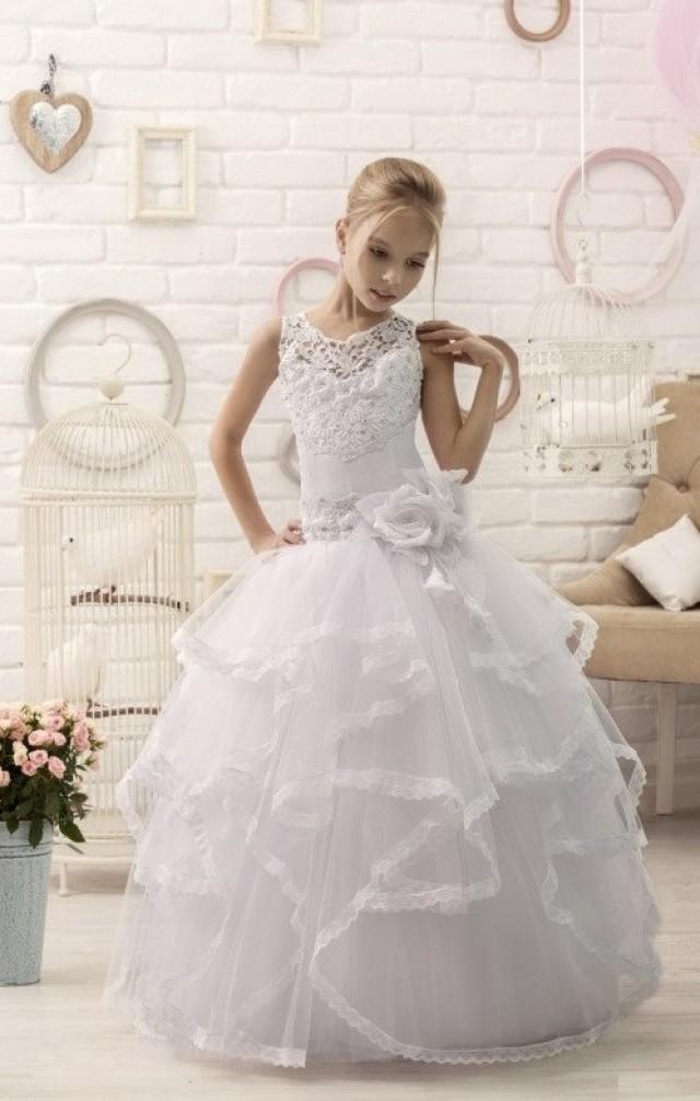 White Lace Flower Girl Dress First Communion Dress