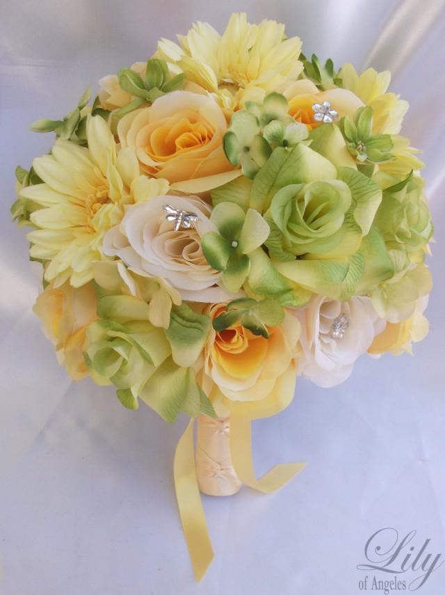 17pcs Wedding Bridal Bride Bouquet Flowers Decoration Package GREEN PURPLE LILY 