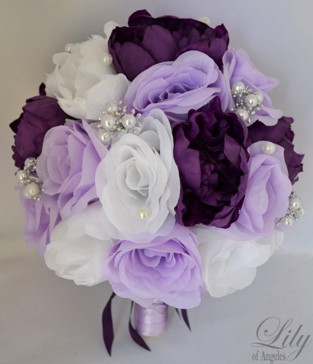 17pcs Wedding Bridal Bouquet Set Silk Flower Decoration Package PURPLE LAVENDER 