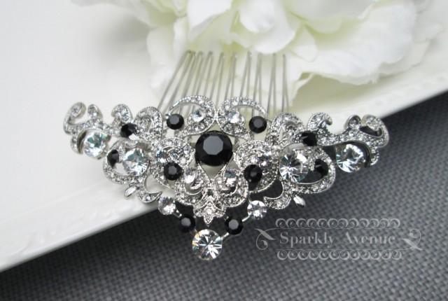 Bridal Hair Comb Black Hair Comb Art Deco Hair Piece Jet Swarovski