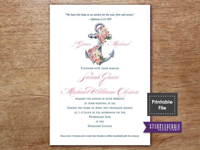 Nautical Wedding Invitation Printable Wedding Invitations Pink Floral 