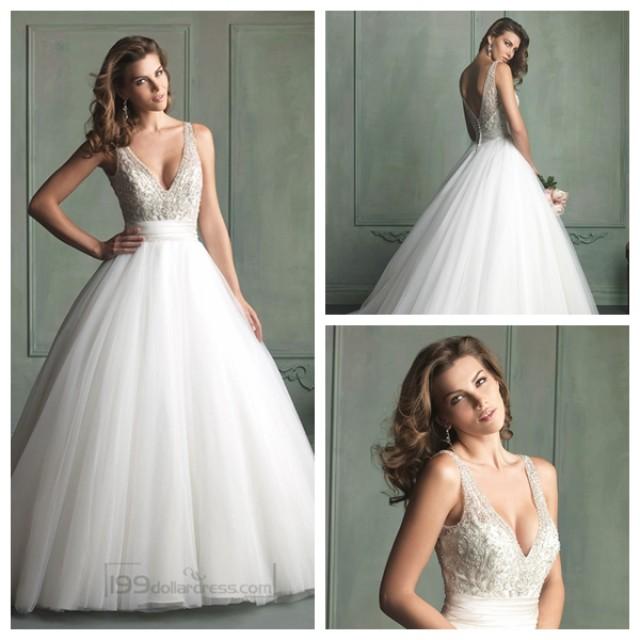 deep v ball gown wedding dress