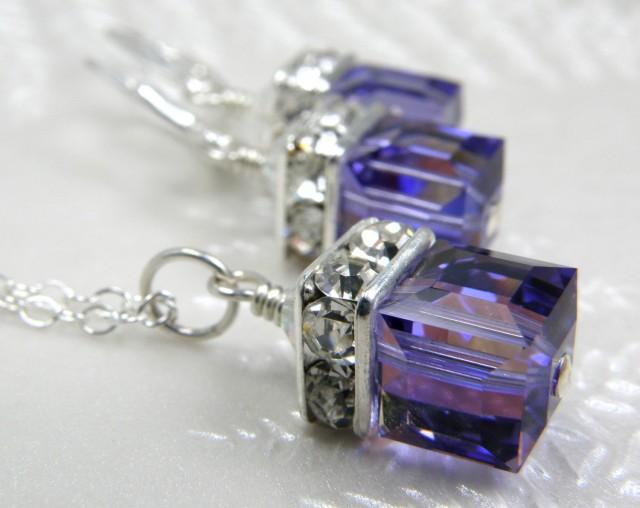 Tanzanite Crystal Jewelry Set, Bridesmaid Purple Wedding Gift, Bridesmaids Necklace Earrings