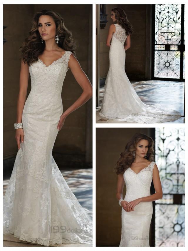 Sleeveless Fit And Flare V Neck Wedding Dresses With Illusion Lace Back 2460036 Weddbook 9310