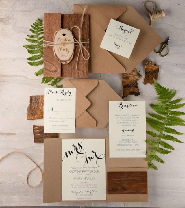 Rustic Wedding Invitation (20), Real Wood Invitation, Engraved Slice ...