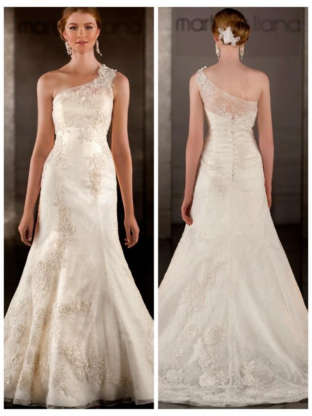 A Line Lace Appliques One Shoulder Wedding Dress 2460139 Weddbook 