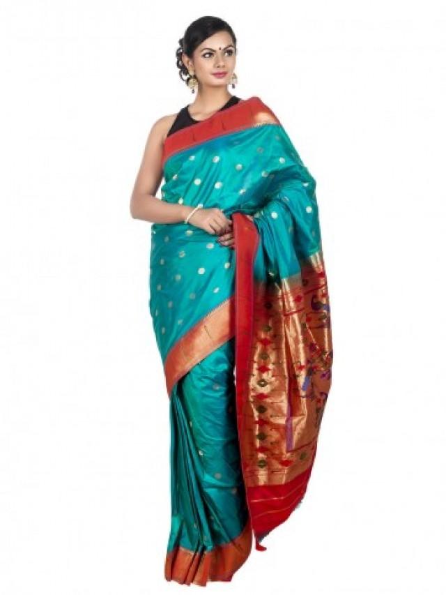 Turquoise Muniya Border Paithani Saree 2460197 Weddbook