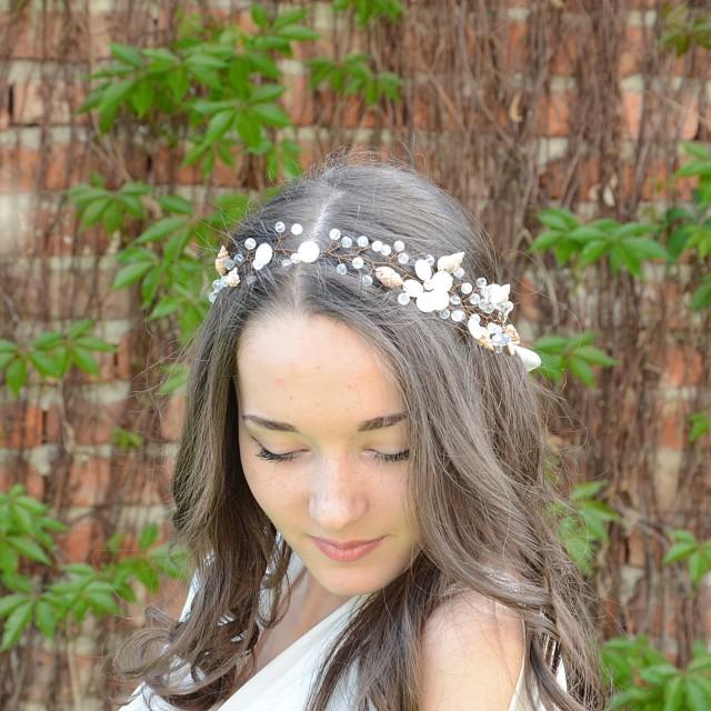 Beach Wedding Hair Vine, Sea Shells And Crystal Tiara, Nautical Wedding