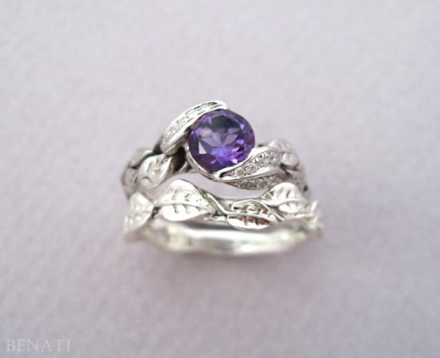 Leaf Ring Wedding Set, Leaf Ring Engagement Set, Leaves Ring Set, Leaf