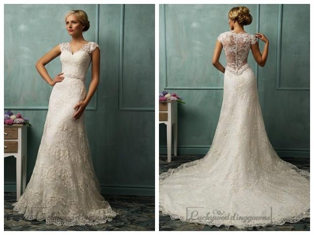 Cap Sleeves V Neckline Lace Wedding Dresses 2460567 Weddbook