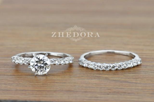 Zhedora 3.0 CT Engagement Bridal Ring Band Set Round Cut SOLID 14k 