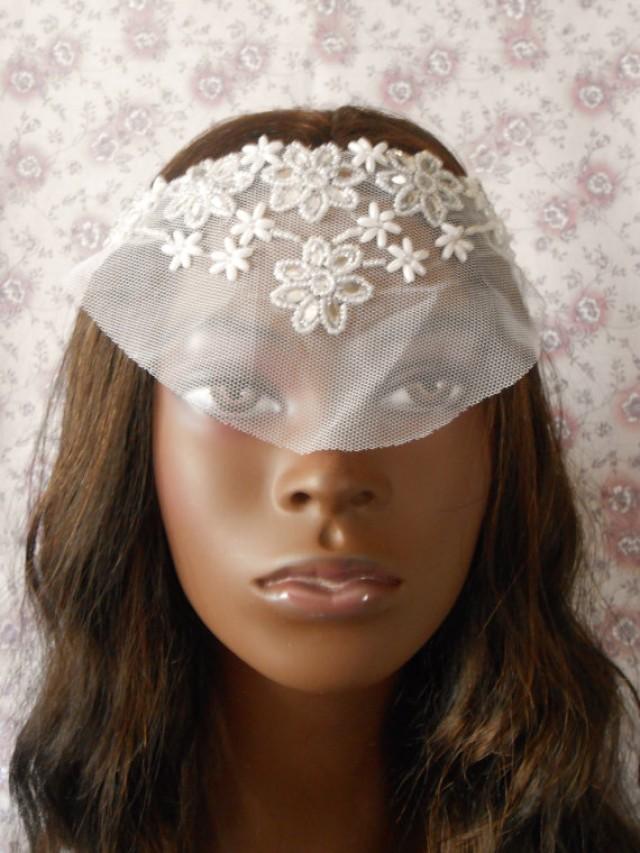Glam White Tulle Beaded And Rhinestone Forehead Veil 20 2461006