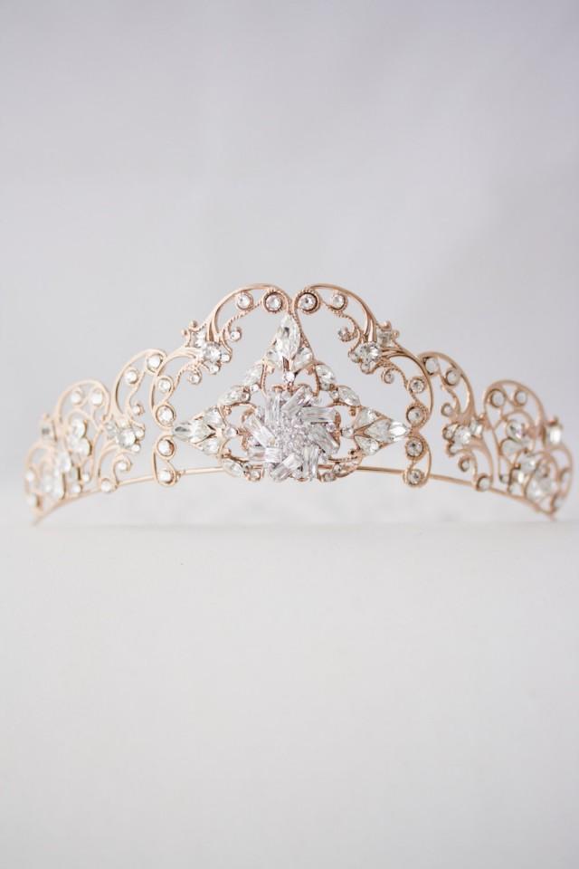 Rose Gold Tiara Crystal Wedding Tiara Filigree Bridal Crown Art Deco Diadem Swarovski Bridal