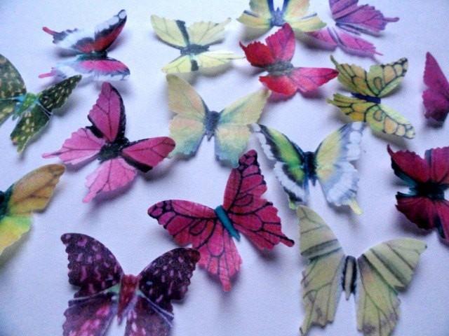 24 Pink Yellow Small Assorted Edible Wafer Paper Butterflies