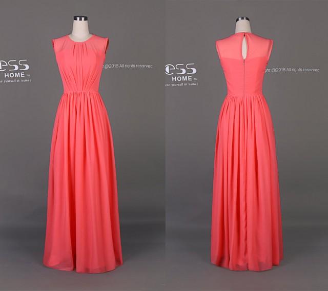 Simple Watermelon Red Long Bridesmaids Dress Maid Of Honor Dress Simple