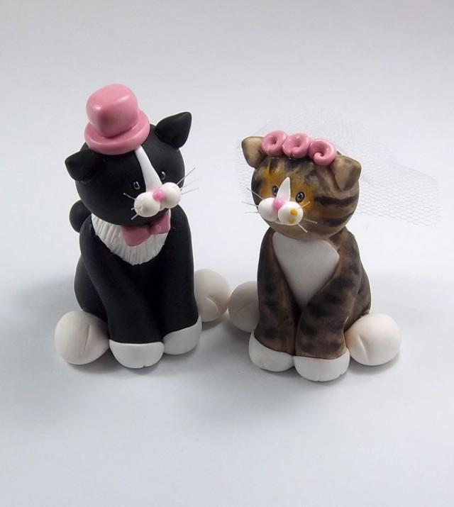 Tuxedo Cat And Tabby Cat Custom Wedding Cake Topper Personalized Wedding Cake Topper Handmade 