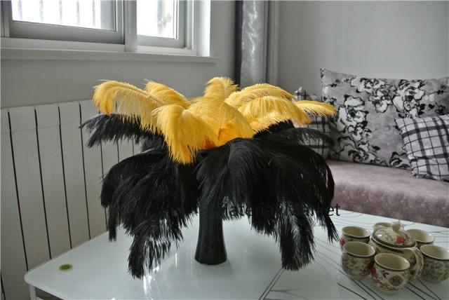 100pcs Lot 12 14inches Perfect Gold And Black Ostrich Feathers For
