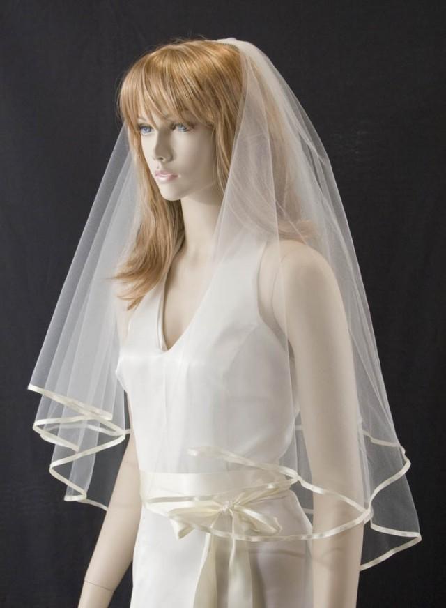 Wedding Veil 25x30 Waist Length Bridal Veil 2 Layer With Quarter
