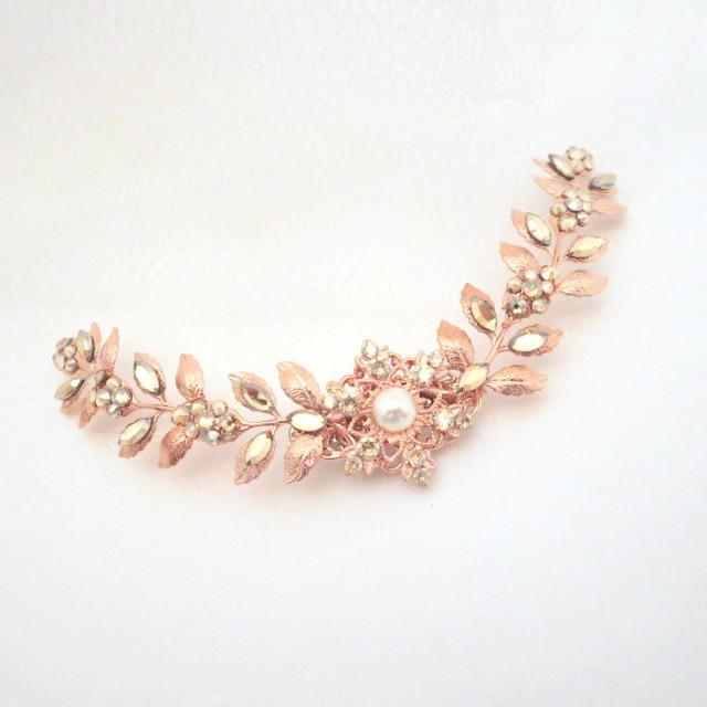Rose Gold Wedding Headpiece, Leaf Bridal Headpiece, Bridal Hair Comb