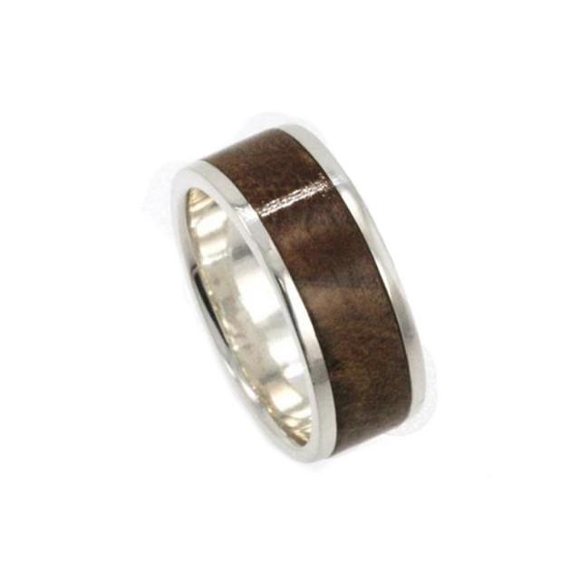 Platinum Ring, Unique Wood Ring With Kauri Wood Inlay, Wooden Wedding