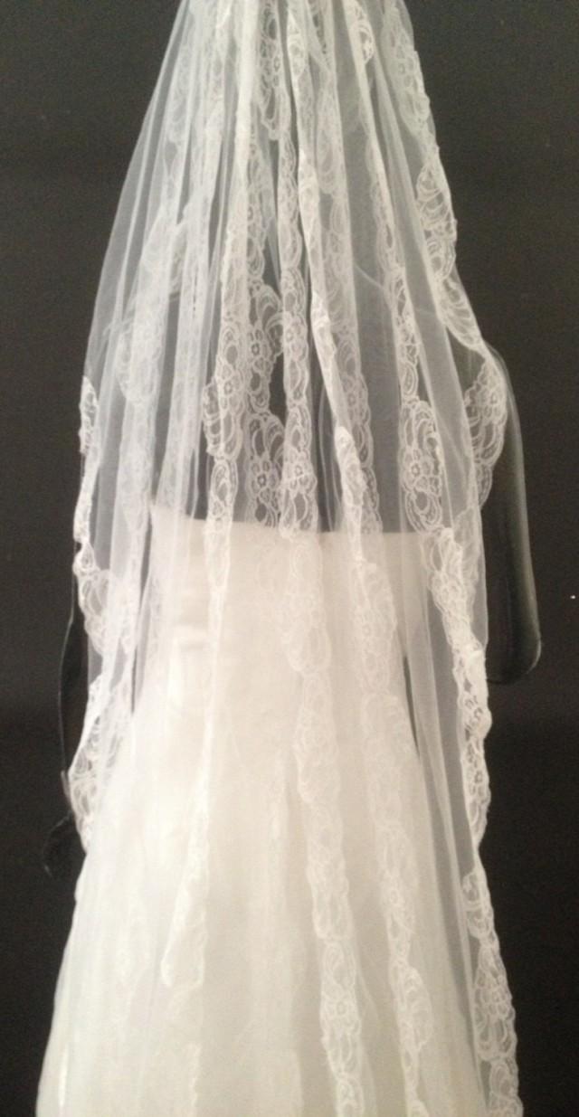 Free Shipping Delicate Veil In The Spanish Style White Lace Wedding Veil Ivory Lace Veil