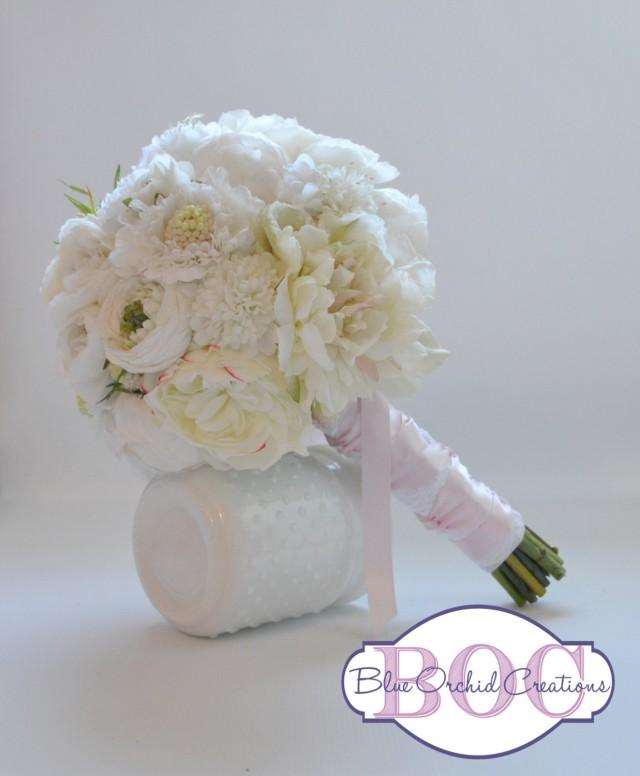 Wedding Bouquet White Bouquet White Peonies Ranunculus And Scabiosa Silk Bouquet Shabby 6641