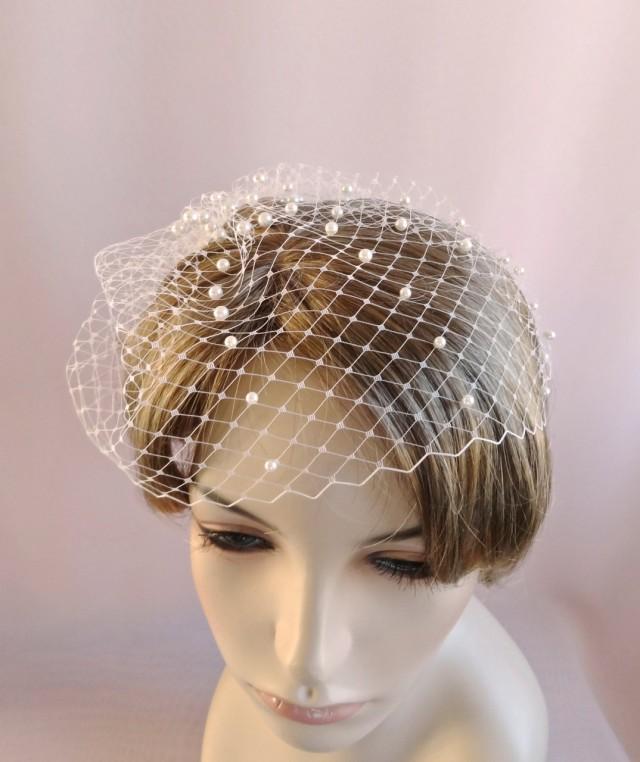 Bridal Birdcage Veil With Pearls, Wedding Bird Cage Veil, Wedding Veil, Russian Veiling, White