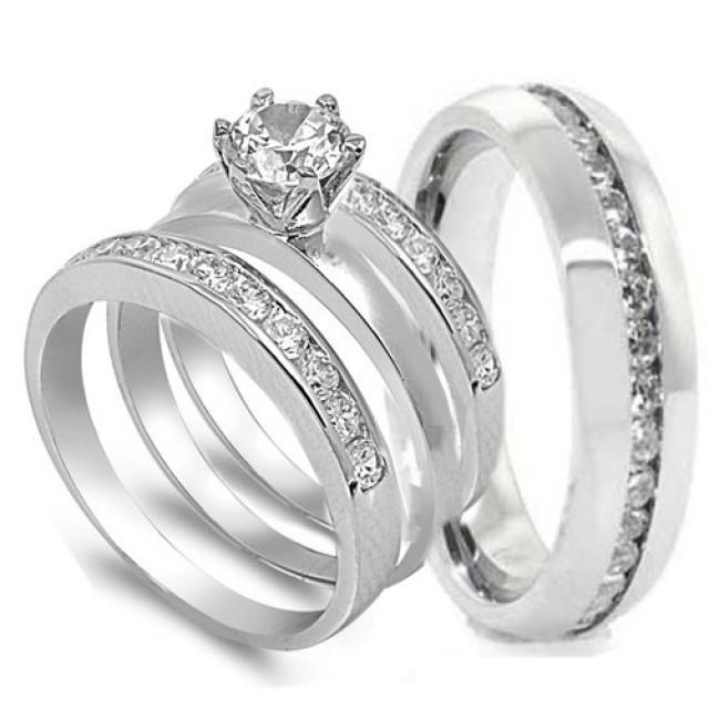4 Pcs His And Hers STAINLESS STEEL Wedding Engagement Ring Set 2463897 Weddbook