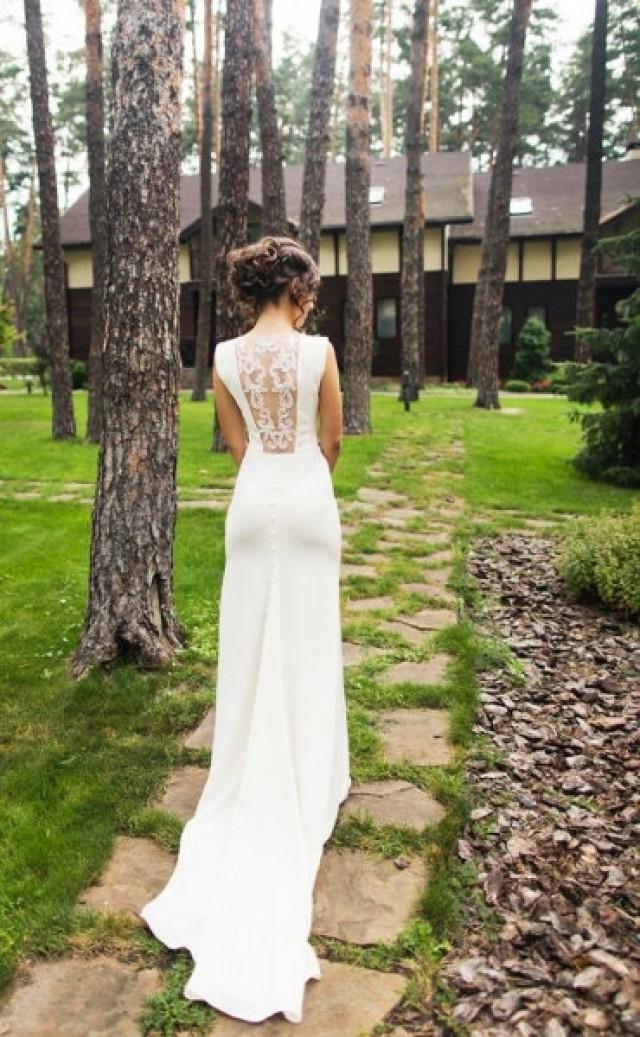 Ivory Crepe Long Wedding Dress With 