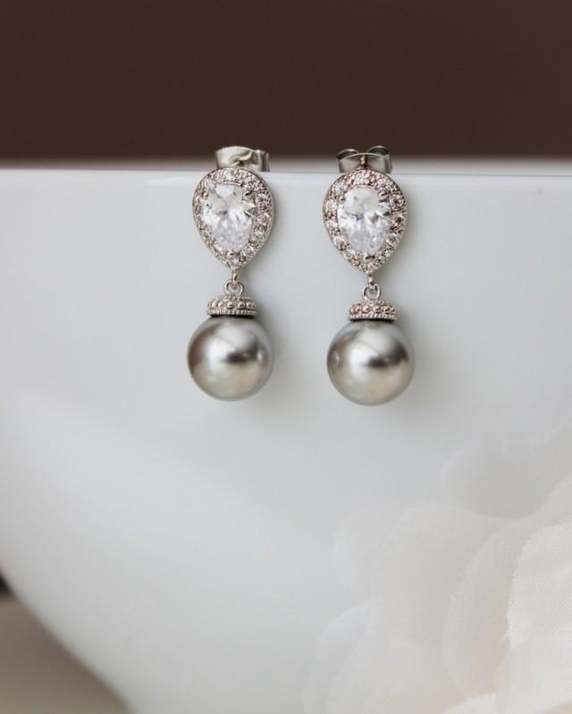 Light Grey Pearl Wedding Jewelry Swarovski Crystal Pearl Bridal Earrings Pearl Bridesmaid T