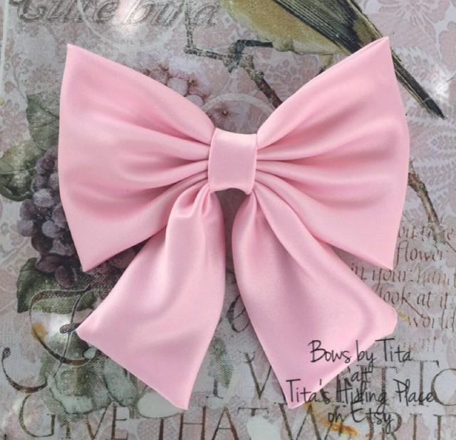 Pink Bow Extra Large Bow Satin Bow Pink Hair Bow Attatchable Dress