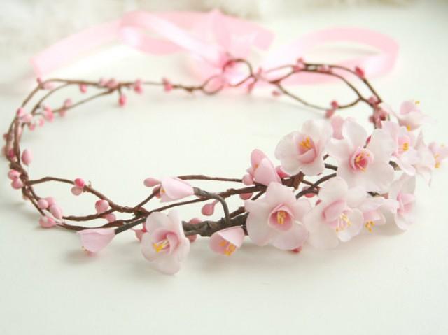 Cherry Sakura Blossom Crown, Bridal Flower Crown, Wedding Flower Crown