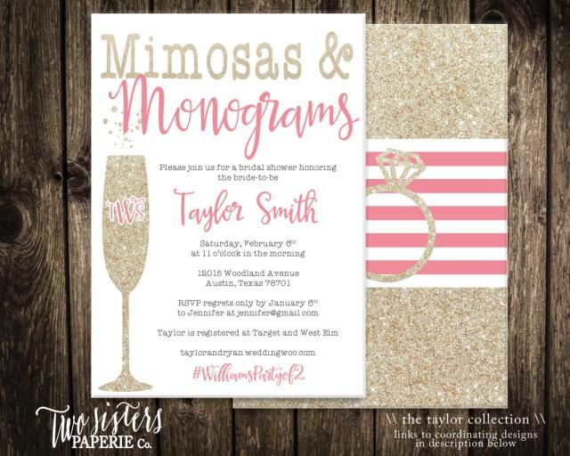 Mimosas And Monograms Bridal Shower Invitation Printable File