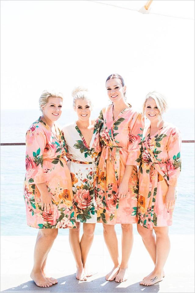 Coral Large Floral Blossom Bridesmaids Robe Sets 2465917 Weddbook