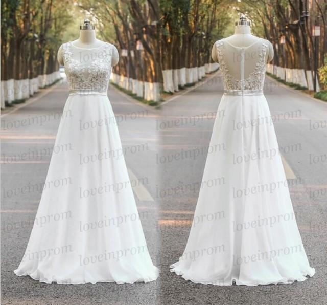 Whiteivory Lace Wedding Dresshandmade Lace Wedding Gownscap Sleeve Lace Chiffon Bridal Dress 2650