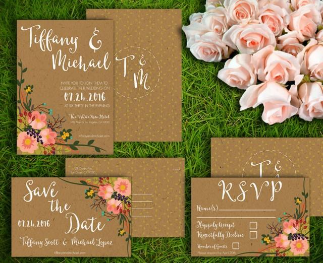 Printable Wedding Invitation Set Customizable Invites Diy Rsvp Save The Date Kraft Paper Fl Style 2466031 Weddbook Printable Wedding Invitation Set