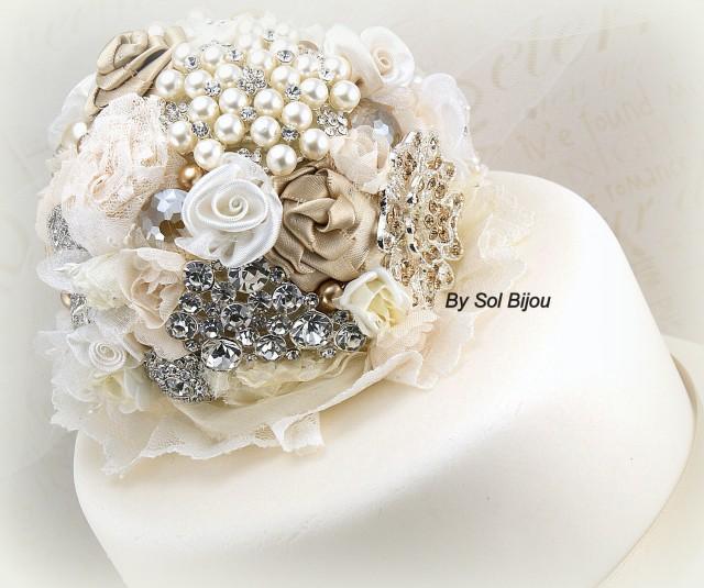 Cake Topper Champagne Tan Gold Ivory Cream Brooch Elegant