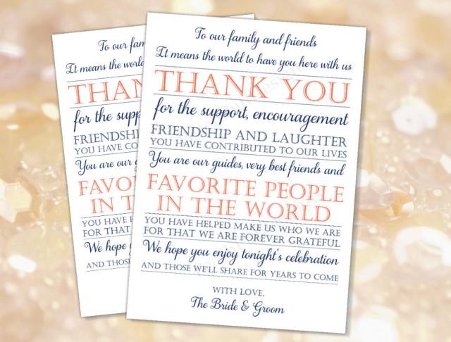 Wedding Reception Thank You Card Navy Coral Instant Download