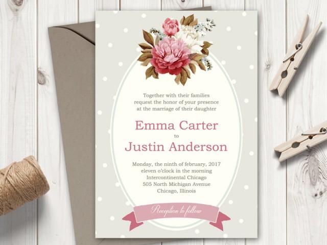 Printable Wedding Invitation Template French Country Dots Diy