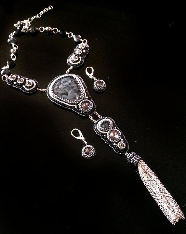 Spike Jewelry, Black Statement Tie Necklace And Earrings, Spikes