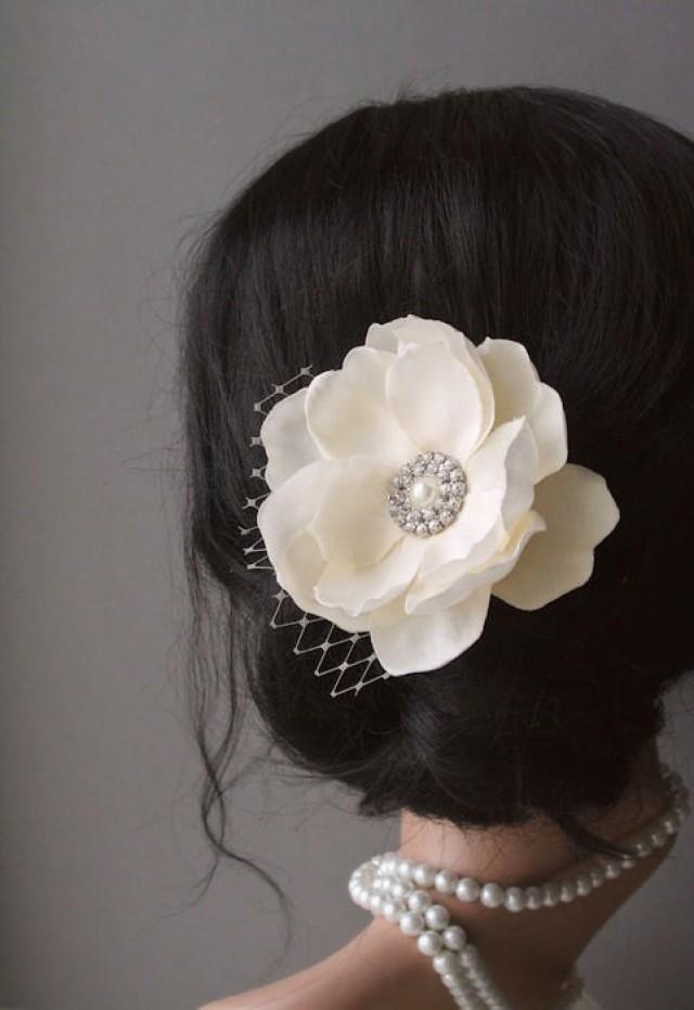 Bridal Ivory Magnolia Flower Hair Clip Vintage Style Wedding Hairpiece Bridal Flower Headpiece