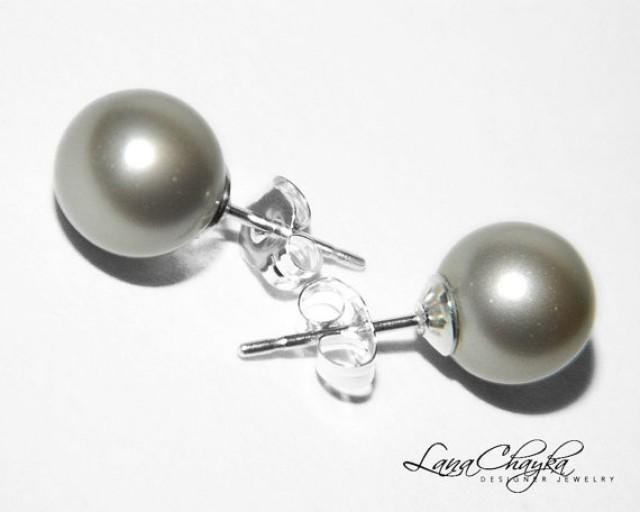 FREE US Shipping Platinum Pearl Stud Earrings Sterling Silver Platinum