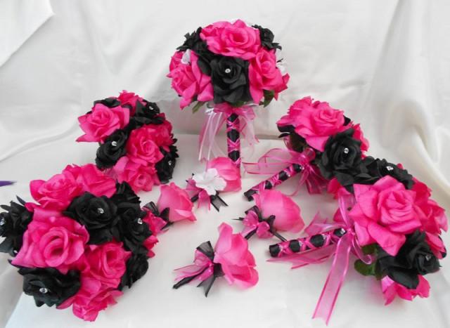 hot pink and black wedding dress