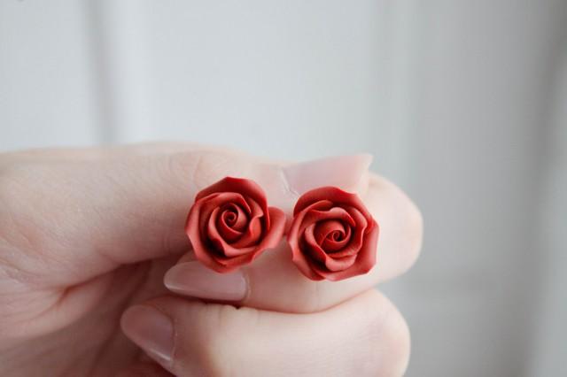 red rose earrings studs