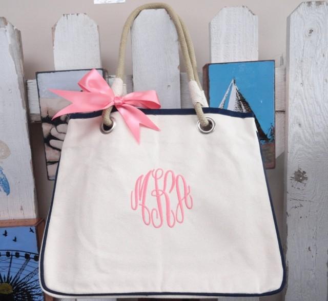 Personalized Bridesmaid Gift Totes, Monogrammed Canvas Tote Bags