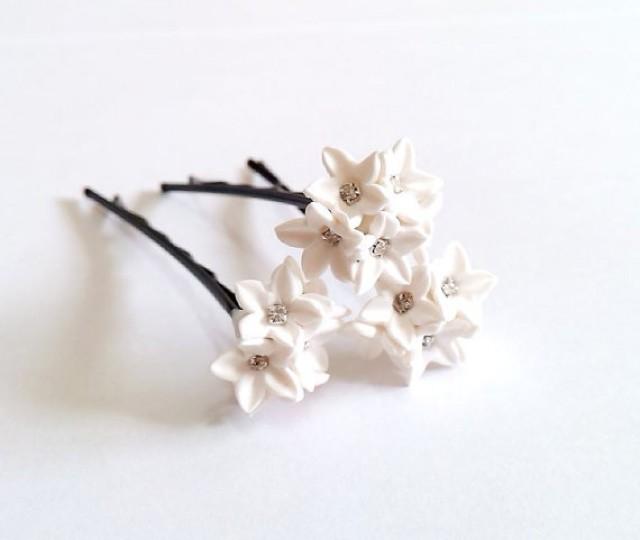 Small White Flower Hair Clips White Wedding Flower Hair